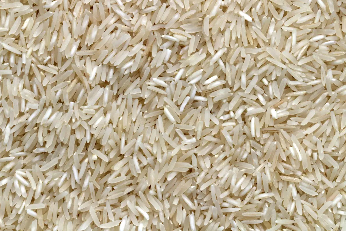 Close-up of raw white rice grains